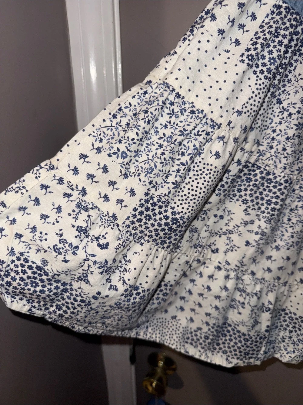 Girls Blue Chambray & White Floral Patchwork Sundress